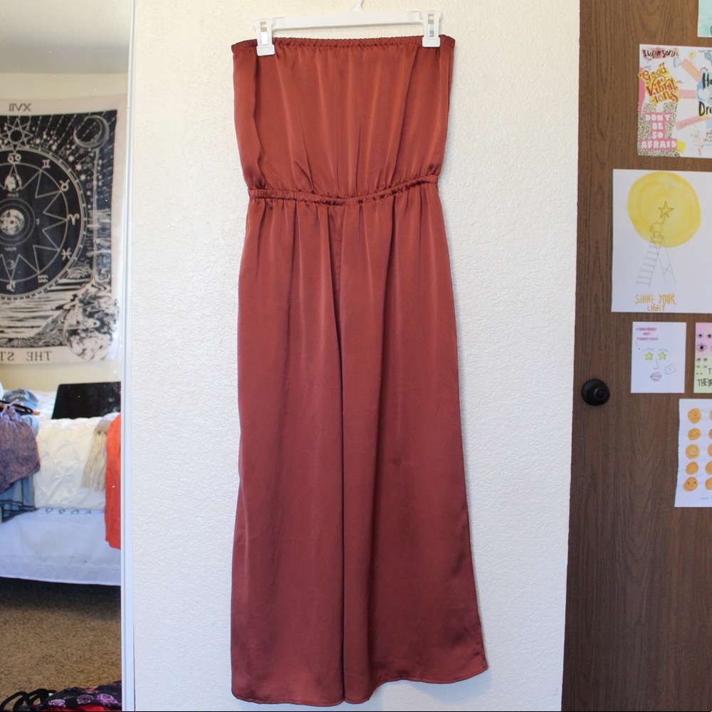 UO Rose Satin Strapless Jumpsuit